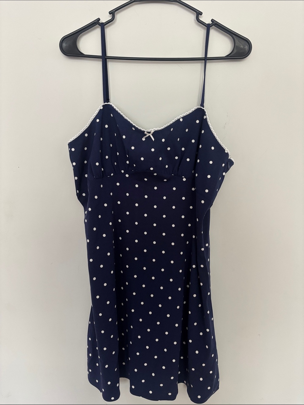 Mills by Millie Bobby Brown Navy Polka Dot Slip Dress with Spaghetti Straps